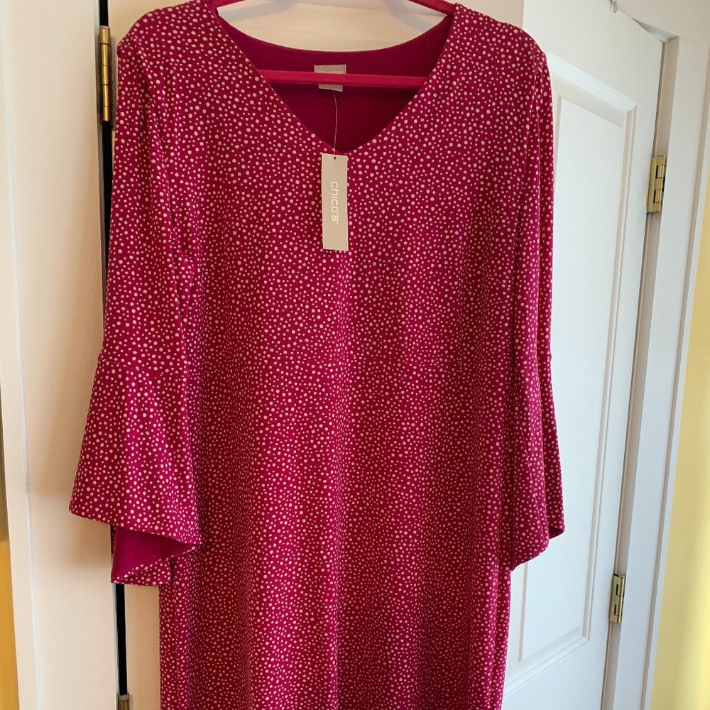 Chico's Short Dress Playful Dots Dress Pattern Hillcrest Pink - Bell sleeve - 2